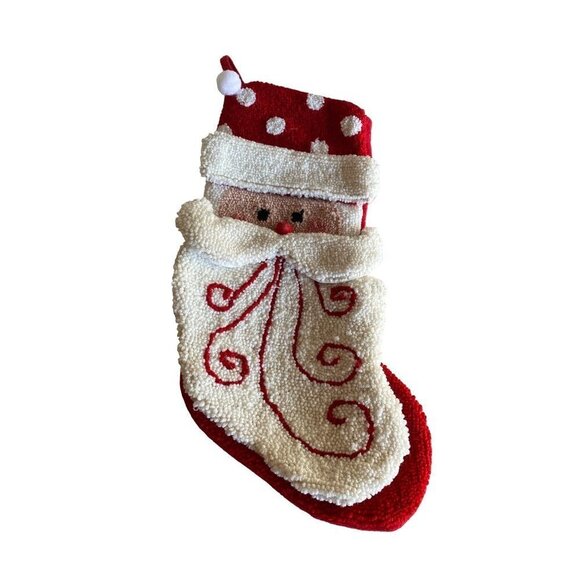 Santa Face Hooked Textured Stocking Fleece Backed - Picture 1 of 5
